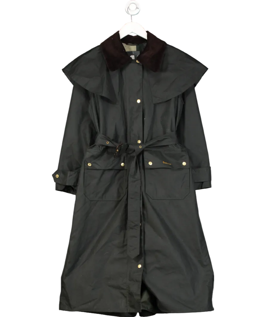 Barbour Green Waxed Longline Belted Trench Coat UK 8
