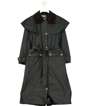 Barbour Green Waxed Longline Belted Trench Coat UK 8