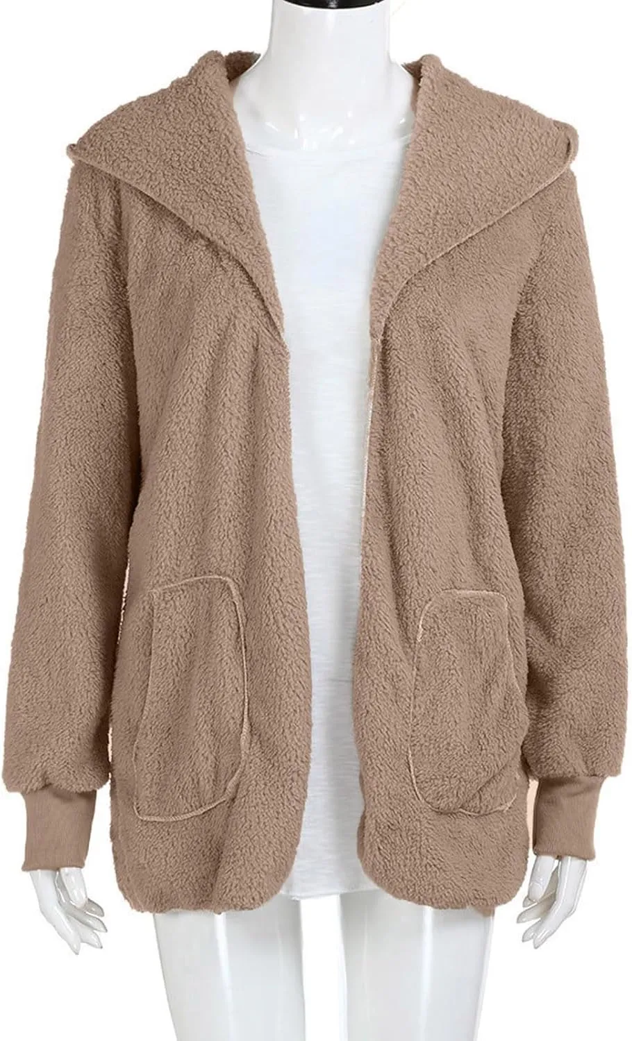 Fleece Jacket Women Fuzzy Hooded Long Winter Coats Open Front Cardigan Sweaters Warm Shacket Outerwear with Pokets