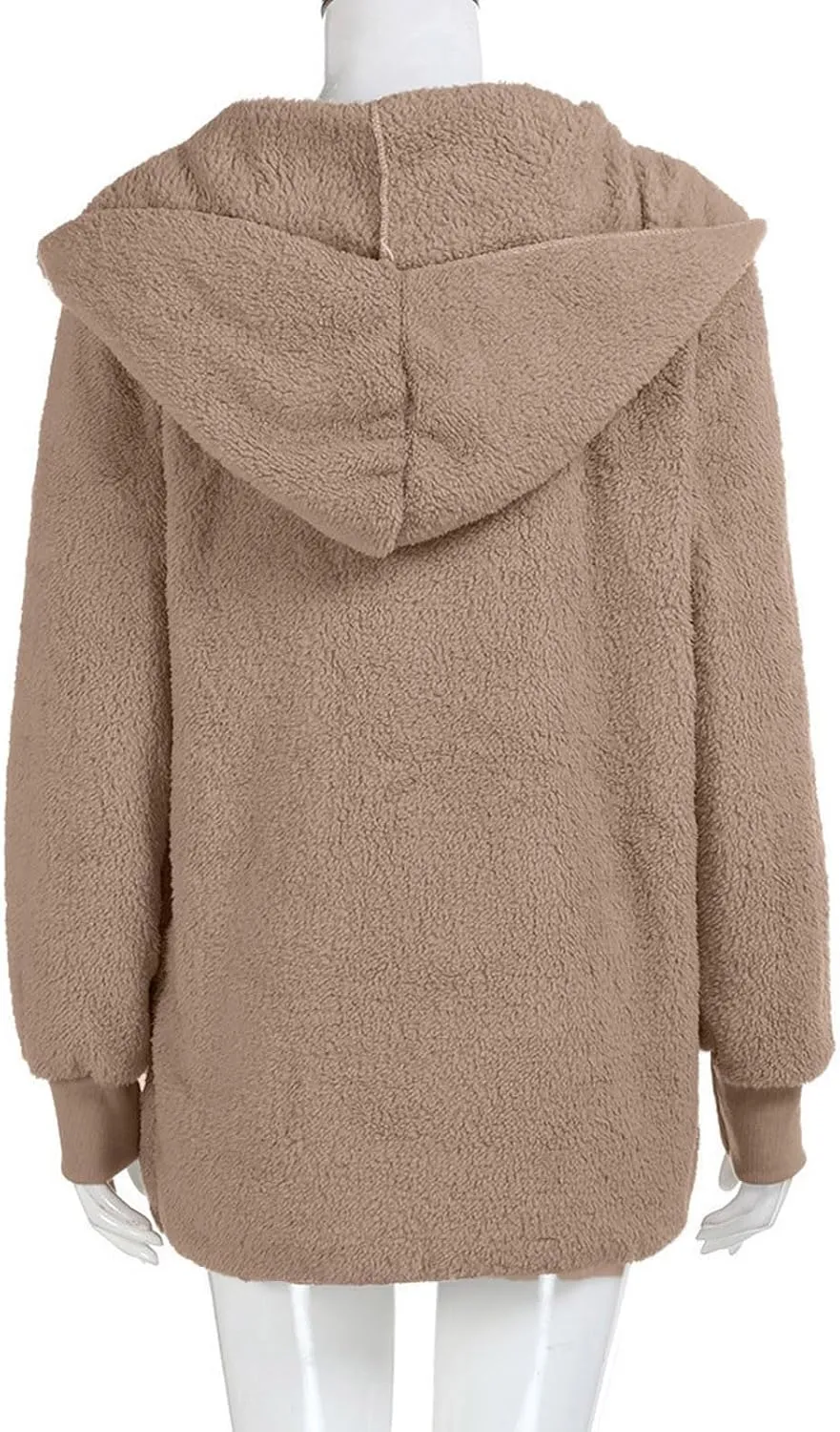 Fleece Jacket Women Fuzzy Hooded Long Winter Coats Open Front Cardigan Sweaters Warm Shacket Outerwear with Pokets