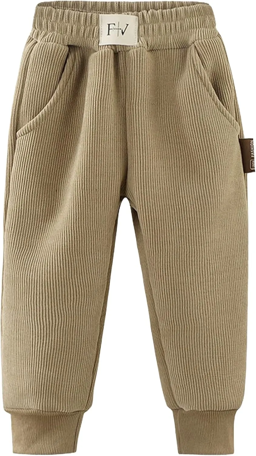 Happy Cherry Unisex Kid Baby Fleece Lined Jogger Pants Ribbed Regular Fit Pull On Thermal Sweatpants 1-12Y