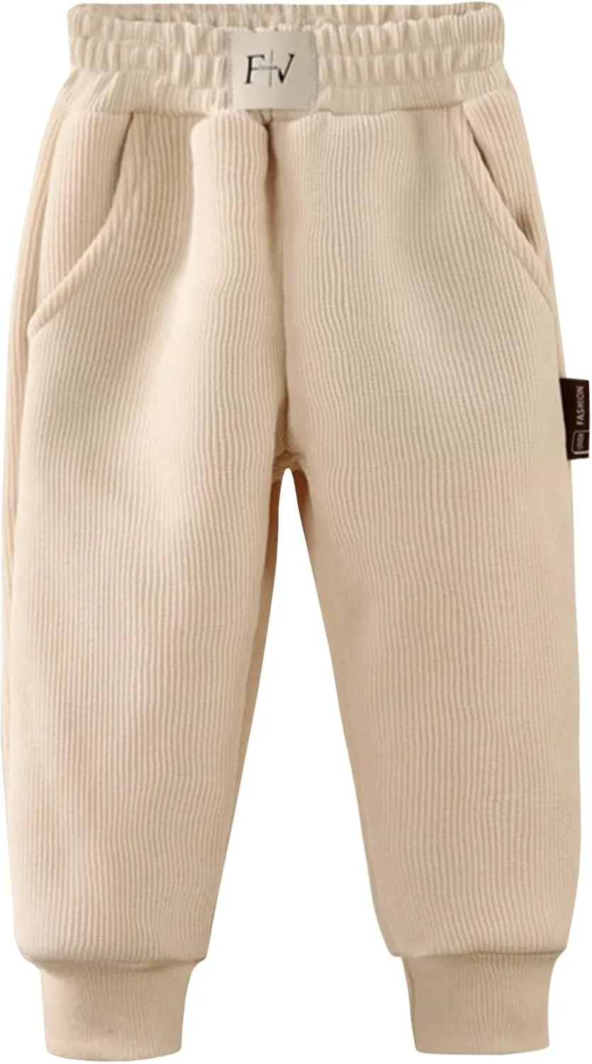 Happy Cherry Unisex Kid Baby Fleece Lined Jogger Pants Ribbed Regular Fit Pull On Thermal Sweatpants 1-12Y