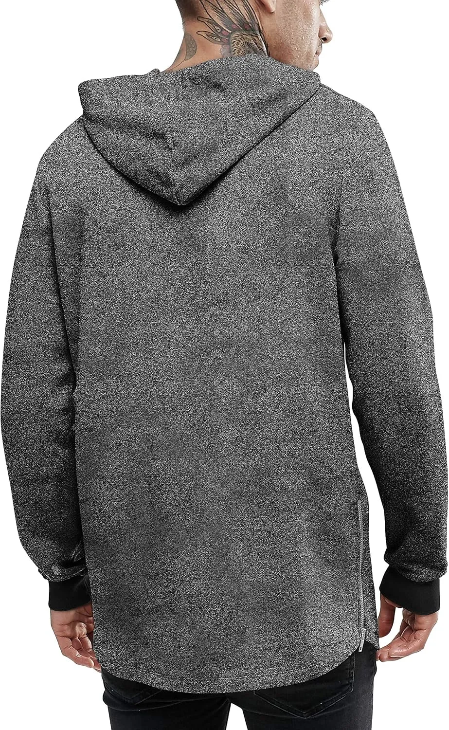 Hat and Beyond Mens Lightweight Marled Longline Zipper Hipster Hoodie Brushed Fleece Pullover