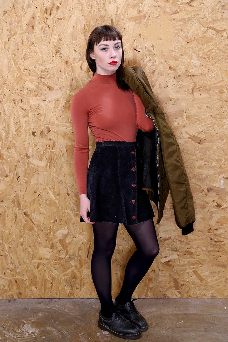 LOOT LABEL Black Corduroy Button Down Skirt