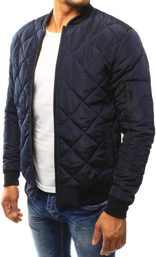 Mens Flight Bomber Jacket Diamond Quilted Varsity Jackets Winter Warm Padded Coats Outwear