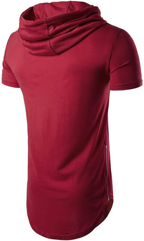 Men's Hipster Hip Hop Hoodies Shirts Fashion Short Sleeve Longline Pullover Athletic Sports Tee Shirt