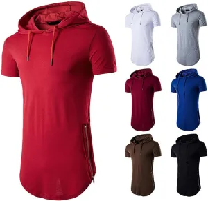 Men's Hipster Hip Hop Hoodies Shirts Fashion Short Sleeve Longline Pullover Athletic Sports Tee Shirt