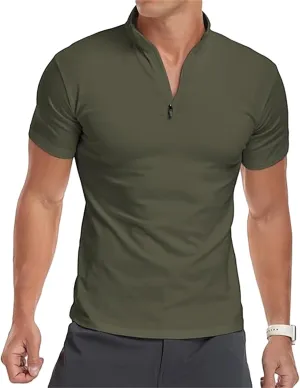 Mens Short Sleeve Polo Shirts Quarter-Zip Casual Slim Fit Mock Neck Athletic T-Shirt Zipper Henley Shirts for Men