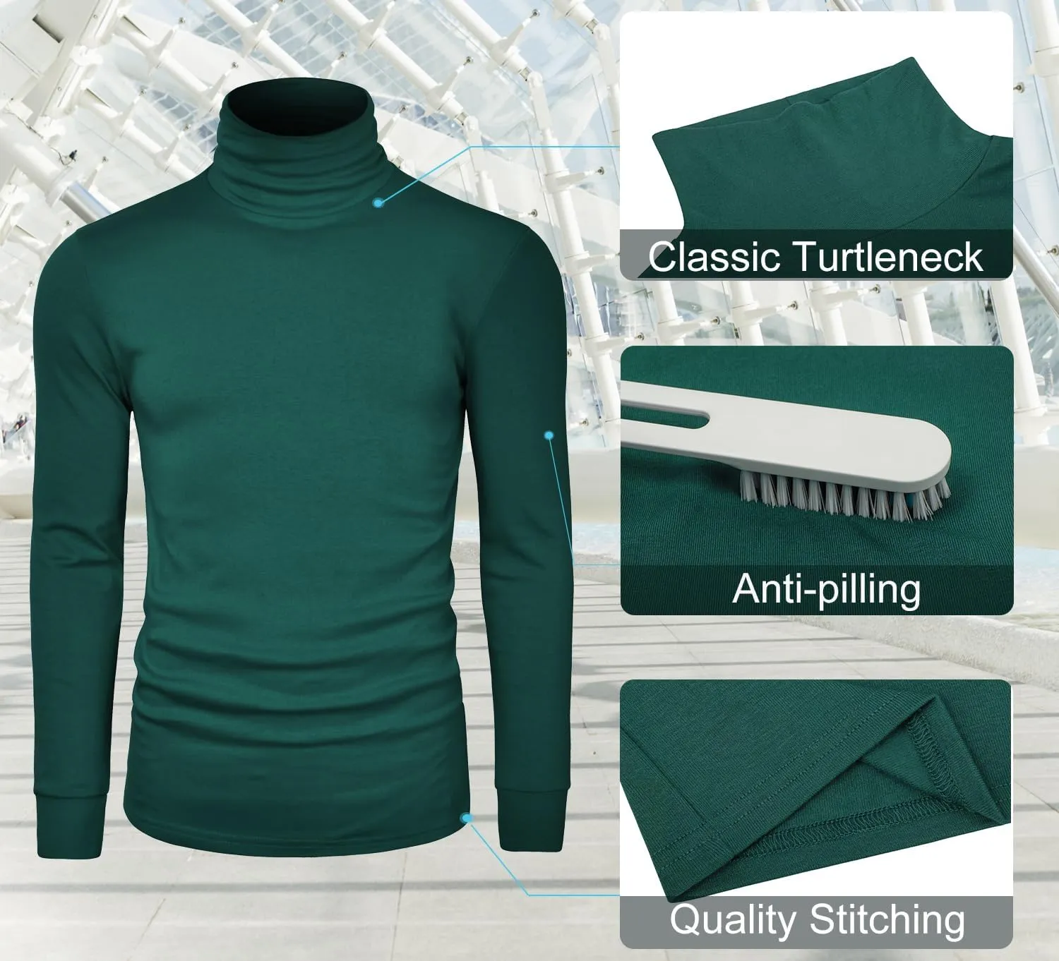 Mens Turtleneck Long Sleeve T Shirts Slim Fit Thermal Undershirt Lightweight Pullover