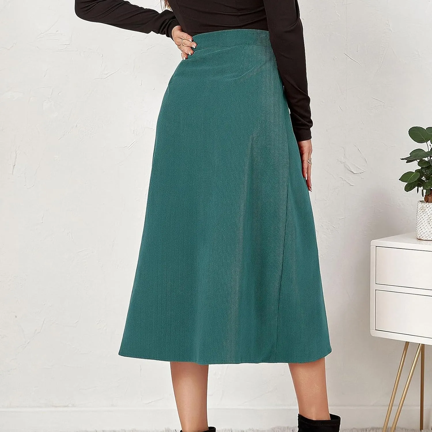 Midi Skirts for Women Trendy Corduroy Skirt Button Down High Waisted Skirts Business Casual A Line Skirt