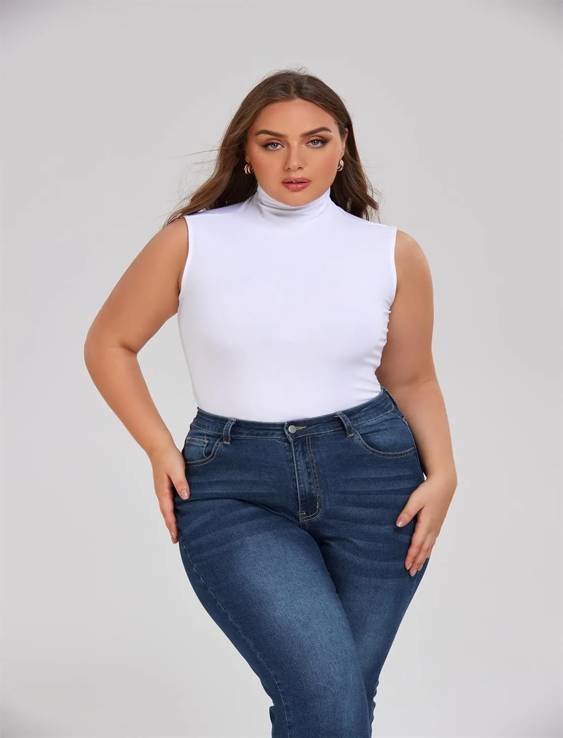 Nasperee Women Sleeveless/Long Sleeve Mock Turtleneck Tank Tops Slim Fit Stretchy Layer Tee Shirts