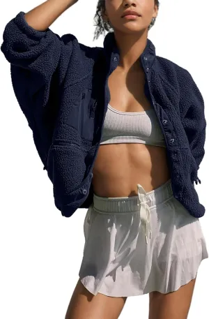 Omoone Women's Cropped Fleece Jacket Faux Fur Sherpa Coat Jackets Winter Outwear