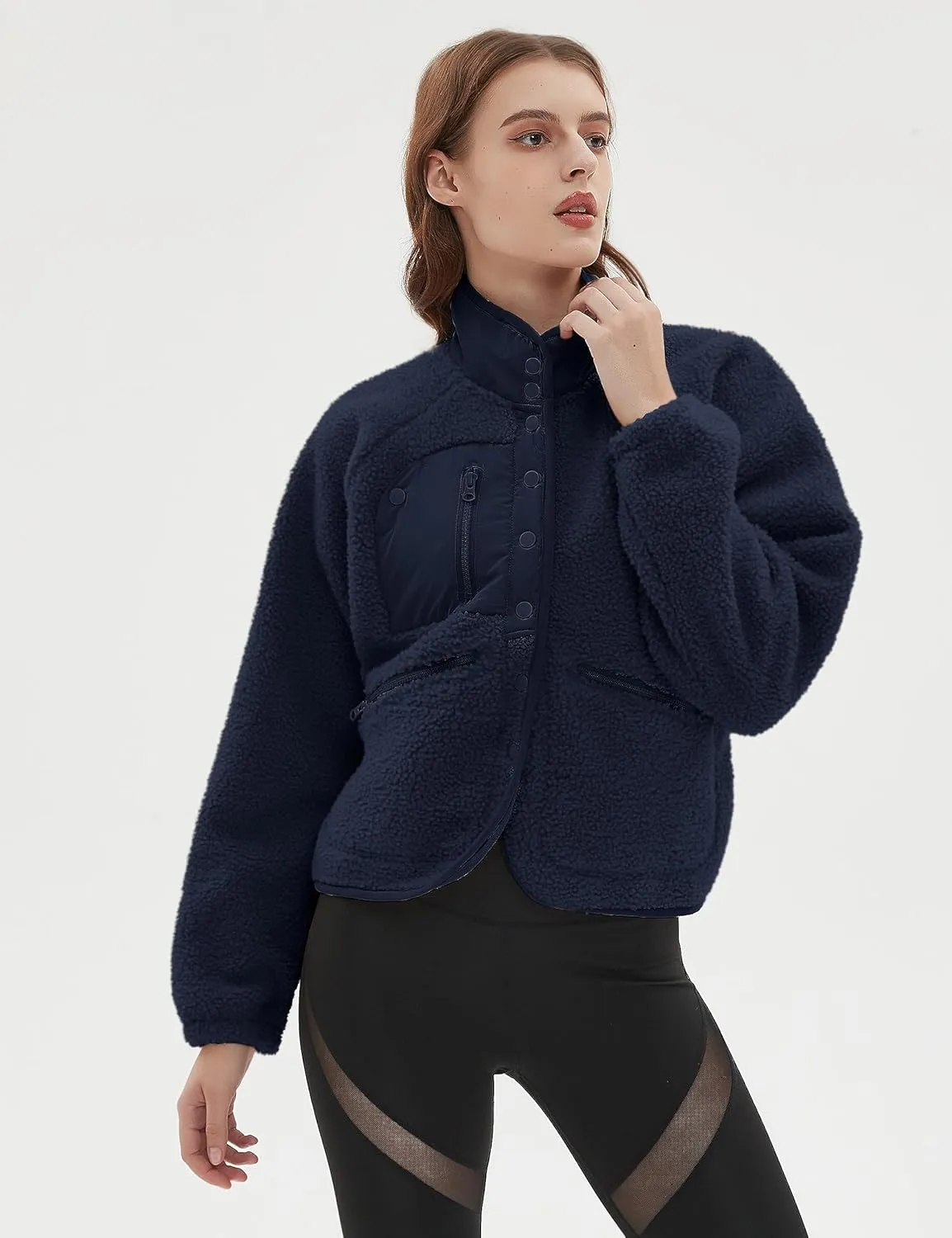 Omoone Women's Cropped Fleece Jacket Faux Fur Sherpa Coat Jackets Winter Outwear