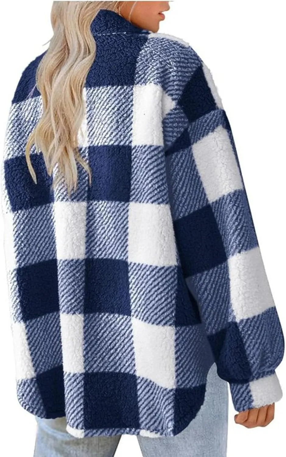 Sherpa Jacket for Women 2024 Winter Fuzzy Plaid Shacket Button Down Lapel Fleece Jacket Soft Warm Teddy Coat Outwear