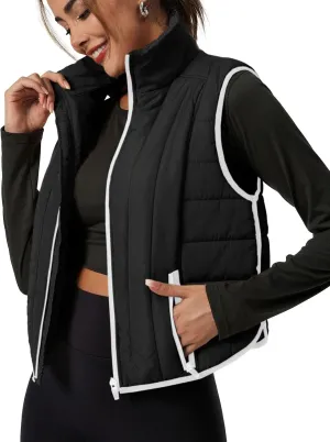 Tankaneo Womens Cropped Quilted Lightweight Vest Outerwear Running Sleeveless Jackets Zip Up Stand Collar Winter Coats