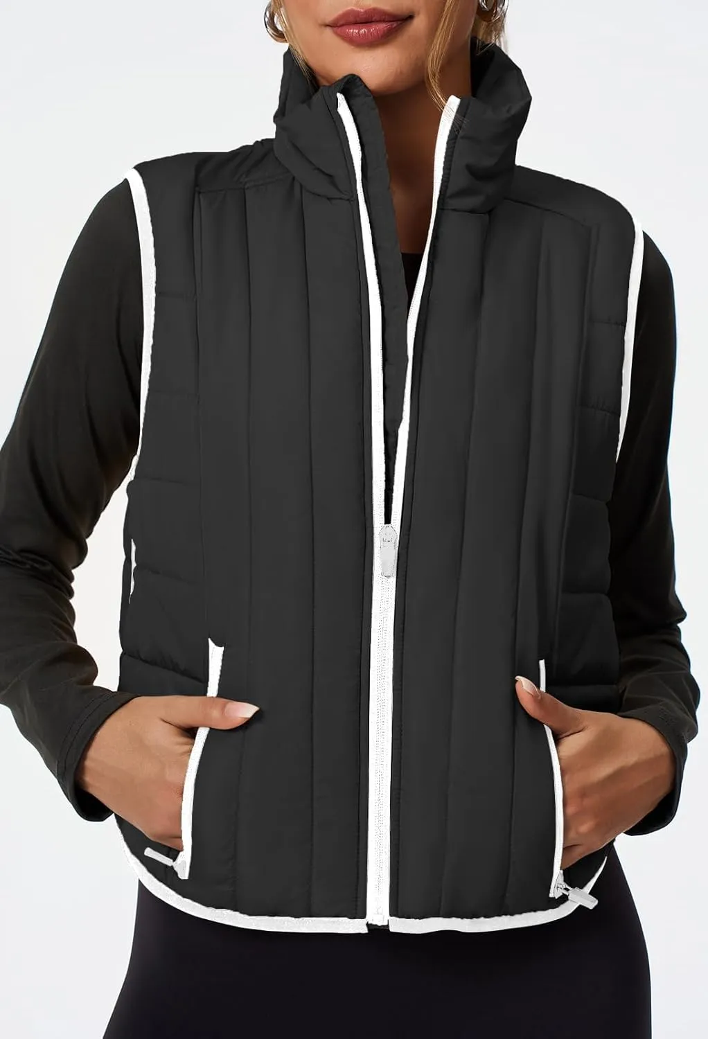 Tankaneo Womens Cropped Quilted Lightweight Vest Outerwear Running Sleeveless Jackets Zip Up Stand Collar Winter Coats