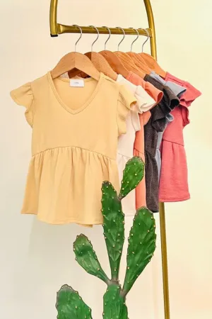 V-Neck Babydoll Top w/Ruffle Sleeve