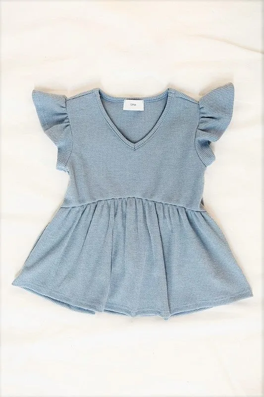 V-Neck Babydoll Top w/Ruffle Sleeve