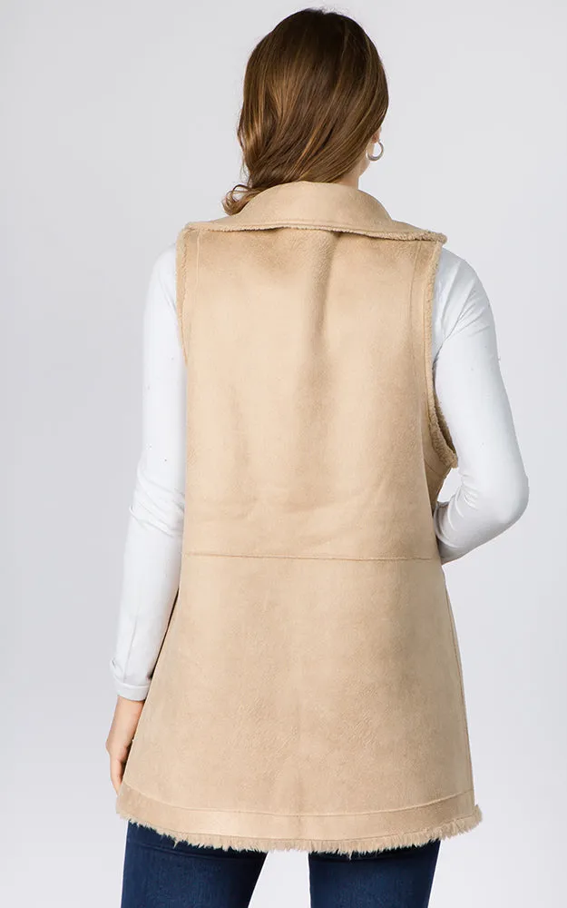 VA91B7 Faux Shearling Reversible Vest with Pockets