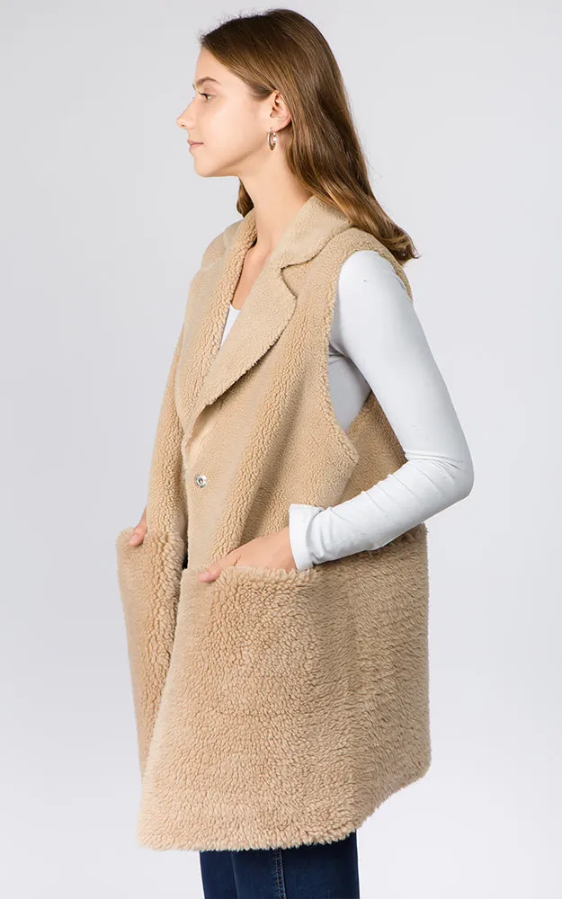VA91B7 Faux Shearling Reversible Vest with Pockets