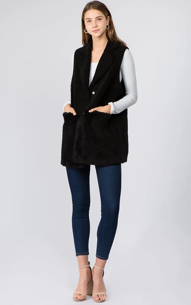 VA91B7 Faux Shearling Reversible Vest with Pockets