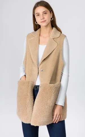 VA91B7 Faux Shearling Reversible Vest with Pockets