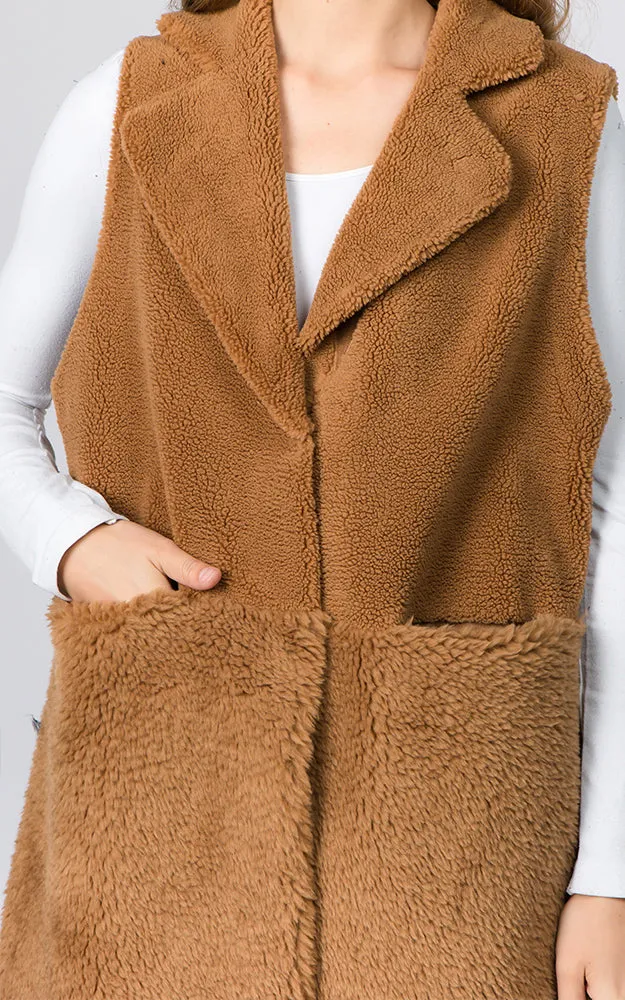 VA91B7 Faux Shearling Reversible Vest with Pockets