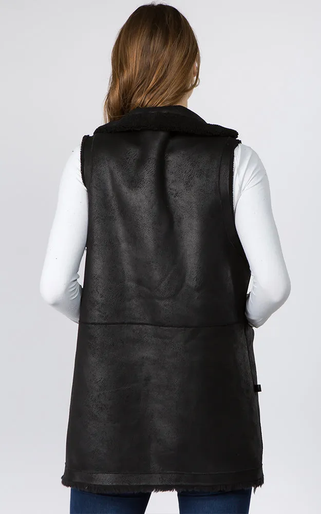 VA91B7 Faux Shearling Reversible Vest with Pockets