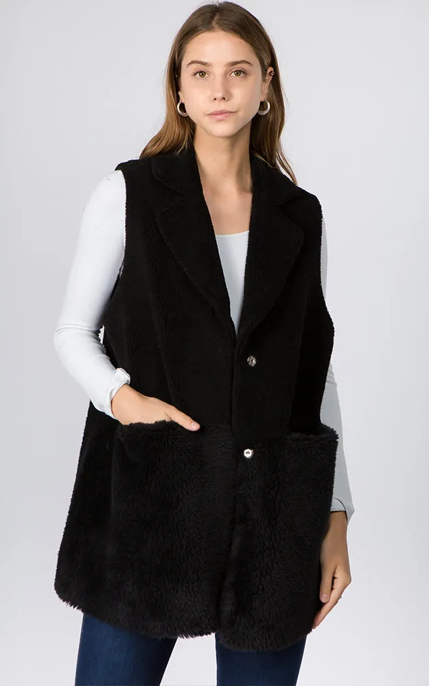 VA91B7 Faux Shearling Reversible Vest with Pockets