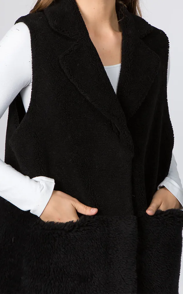 VA91B7 Faux Shearling Reversible Vest with Pockets