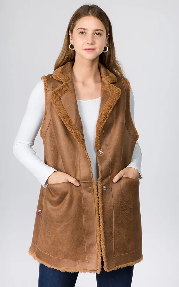 VA91B7 Faux Shearling Reversible Vest with Pockets