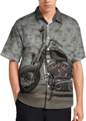 Vintage Old Motorcycle Hawaiian Shirt for Men Short Sleeve Button Down Tropical Beach T Shirts Tops
