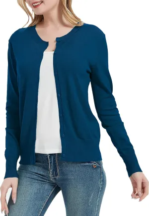 Women's Crew Neck Button Down Long Sleeve Cardigan Sweater