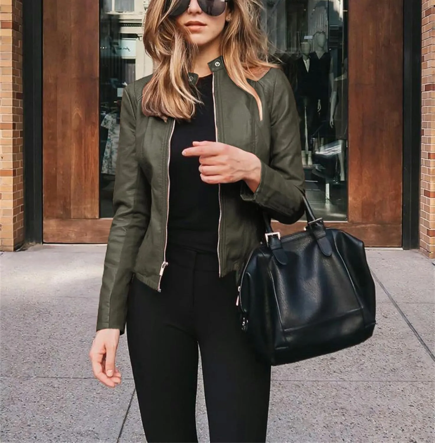 Women's Faux Leather Moto Biker Blazer Jackets Fall Faux Suede Motorcycle Jacket Coat Vintage Pu Leather Streetwear