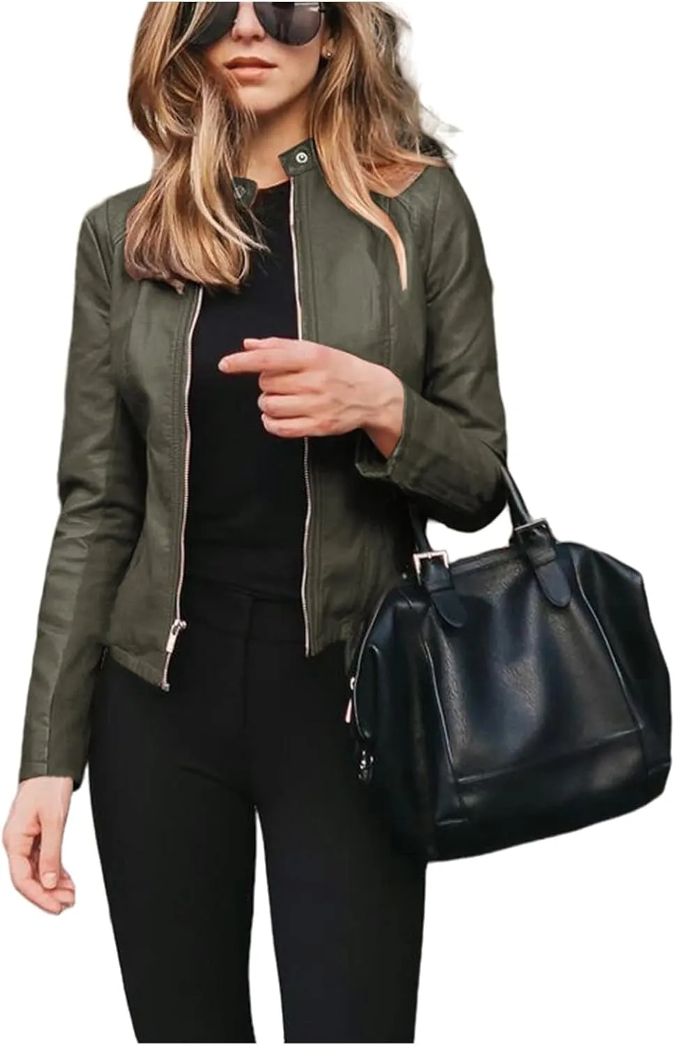 Women's Faux Leather Moto Biker Blazer Jackets Fall Faux Suede Motorcycle Jacket Coat Vintage Pu Leather Streetwear