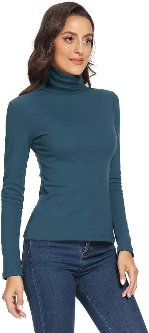 Women's Turtleneck Long Sleeve Thermal T-Shirts Stretchy Fitted Pullover Cotton Tops