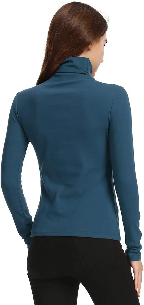 Women's Turtleneck Long Sleeve Thermal T-Shirts Stretchy Fitted Pullover Cotton Tops