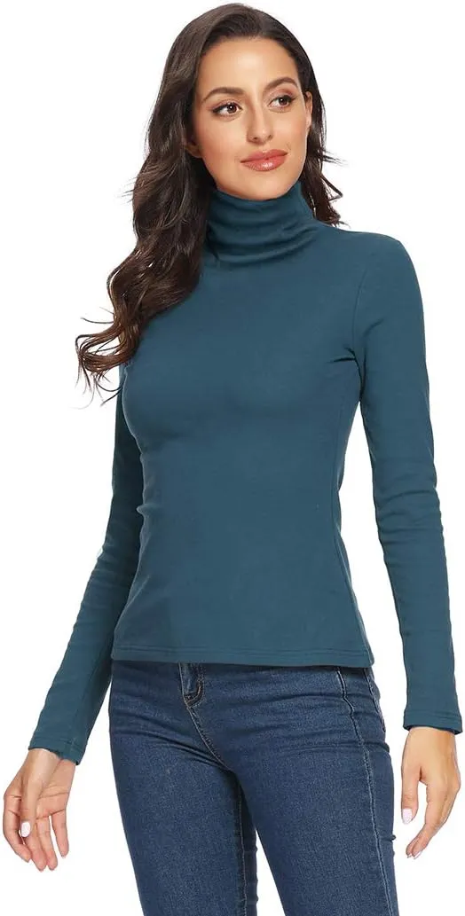 Women's Turtleneck Long Sleeve Thermal T-Shirts Stretchy Fitted Pullover Cotton Tops