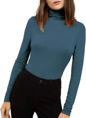 Women's Turtleneck Long Sleeve Thermal T-Shirts Stretchy Fitted Pullover Cotton Tops